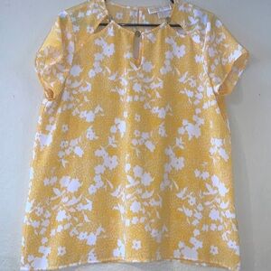 MICHAEL Michael Kors Yellow and White Floral Keyhole Blouse